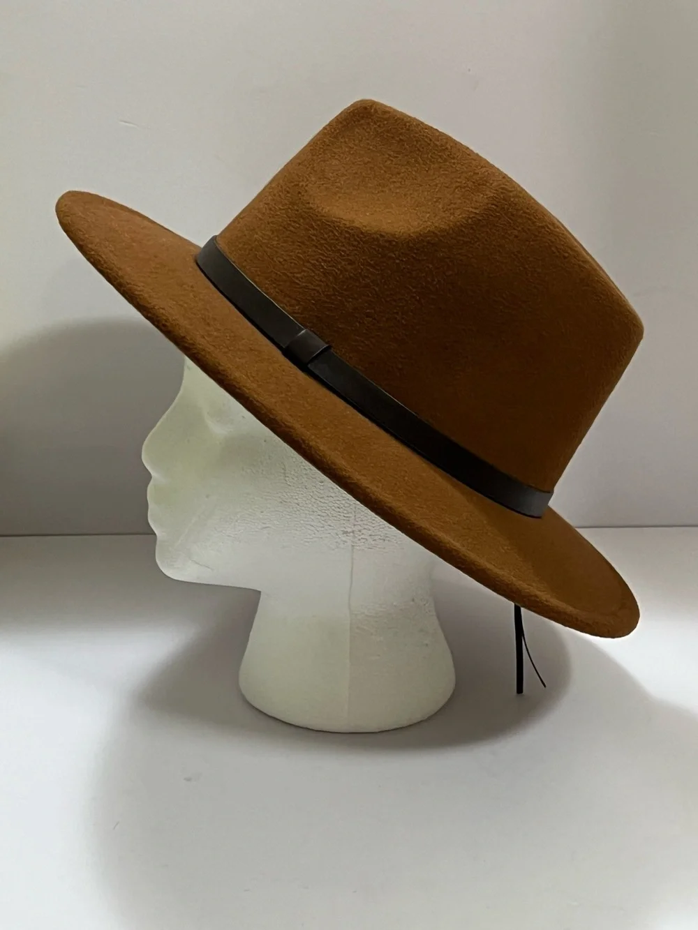 World Market Brown Wide Brim Fedora Hat Faux Leather Band One Size